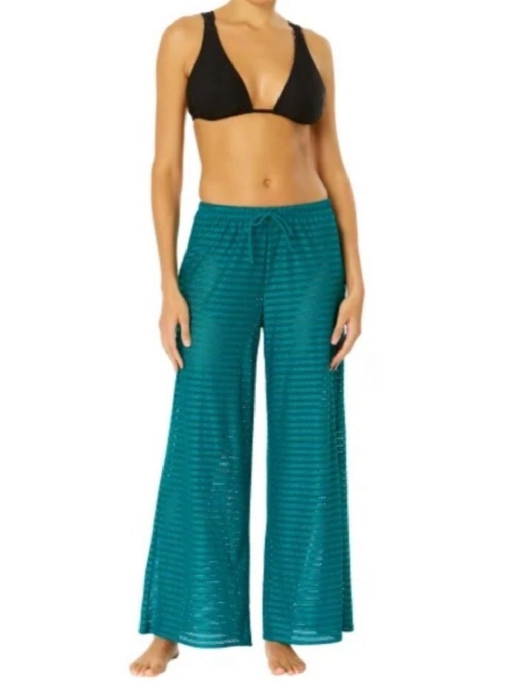 HURLEY Teal Mesh Knit Wide Leg Swim Suit Cover Up Drawstring Waist Pants XL